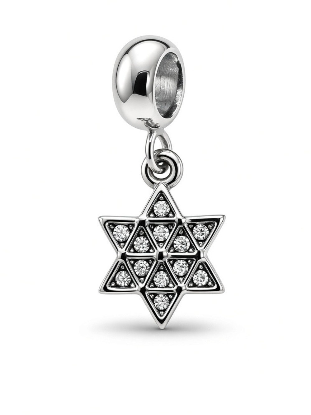 Silver Star of David Charm Rhinestone Pendant Pandora Compatible